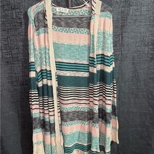 Pink Rose Teal and Pink Striped Cardigan